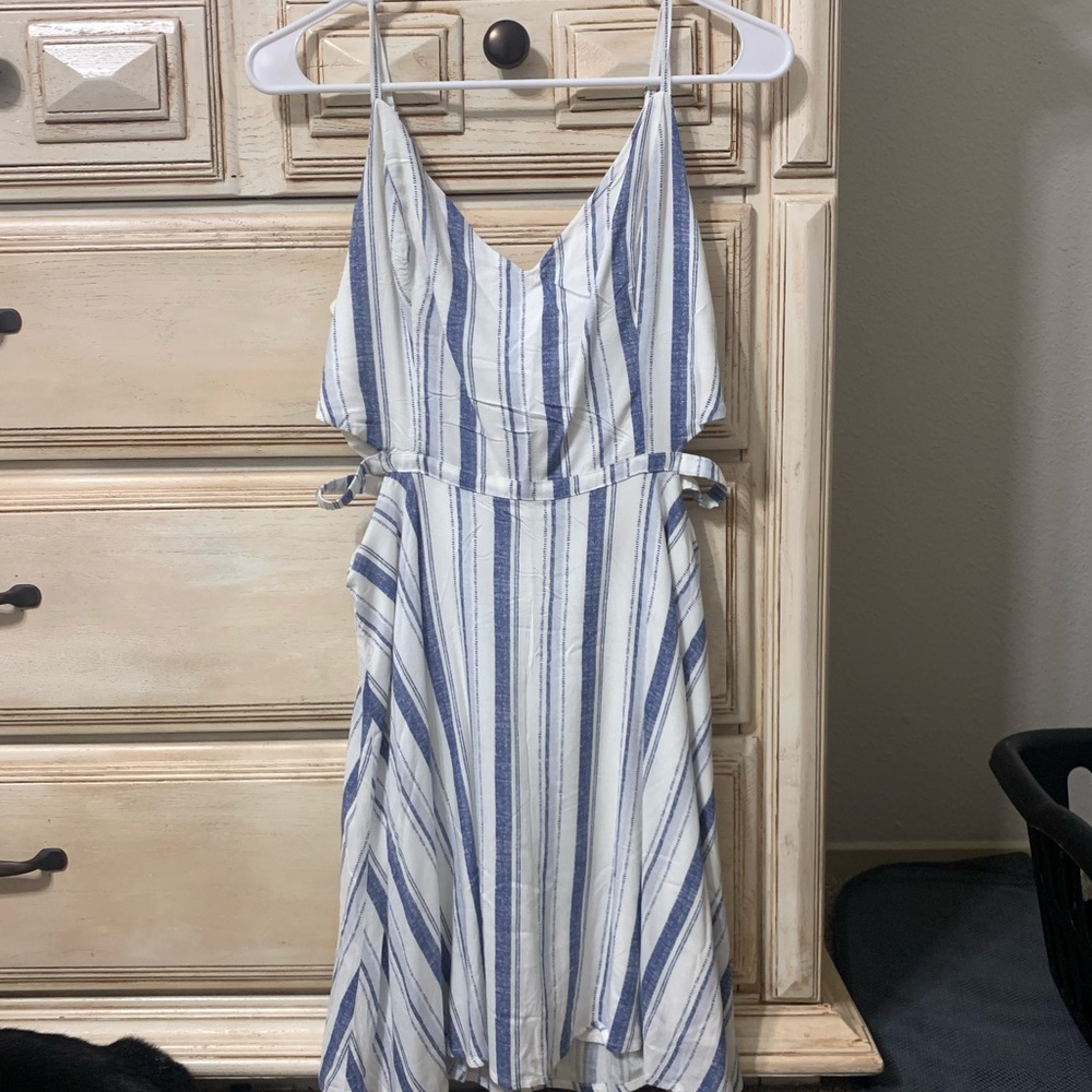Blue and white striped a line dress